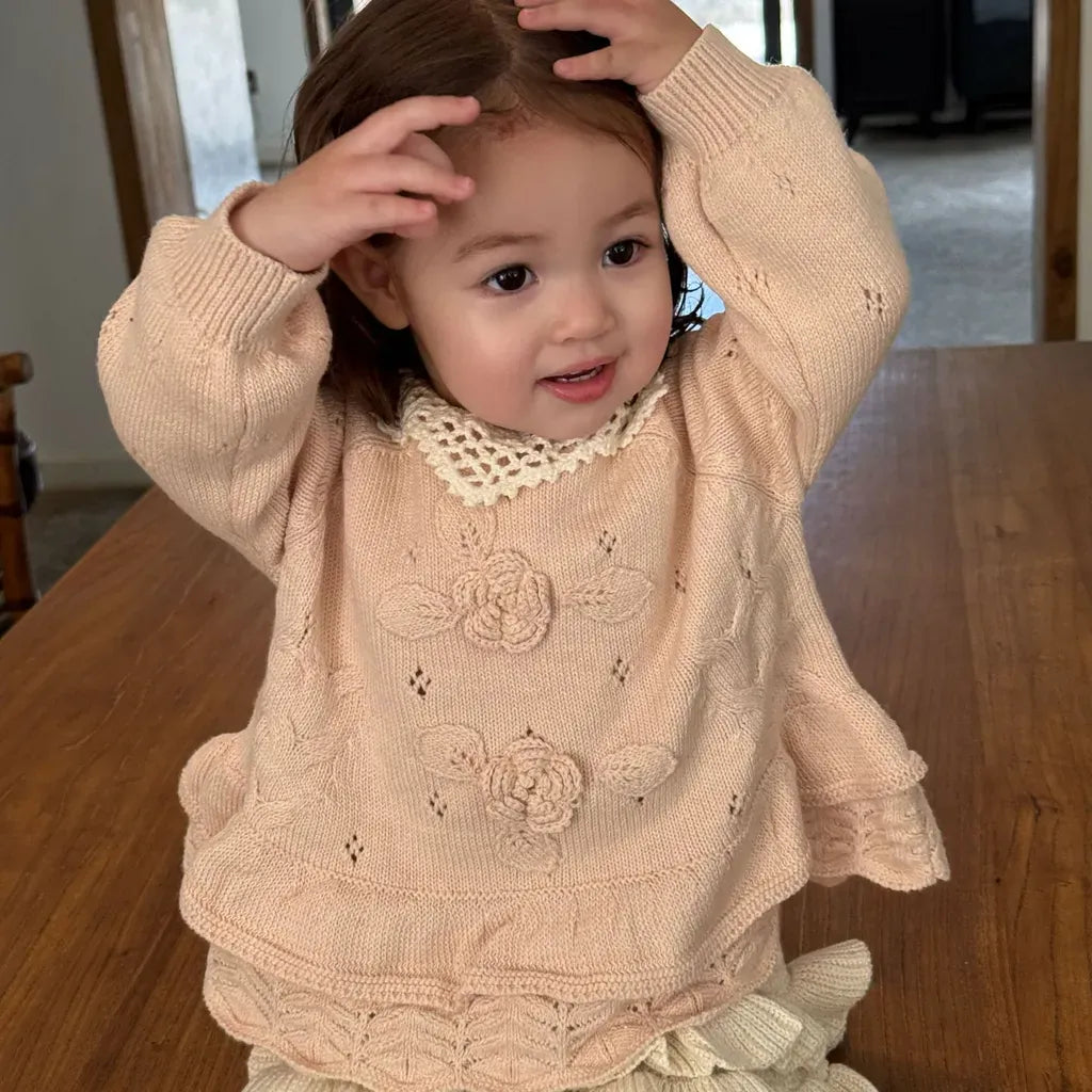 ニット・セーター フラワー刺繍フリルニットプルオーバー【mh0011148】