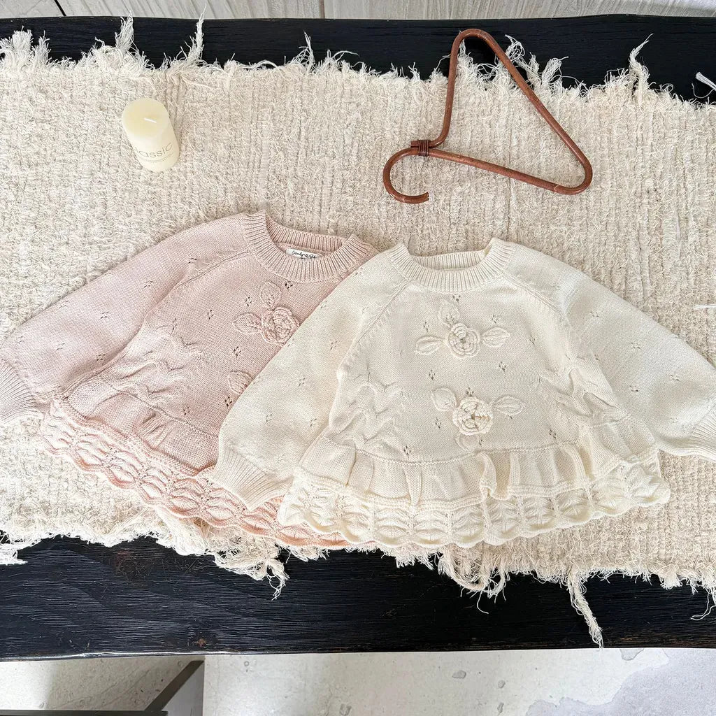 ニット・セーター フラワー刺繍フリルニットプルオーバー【mh0011148】