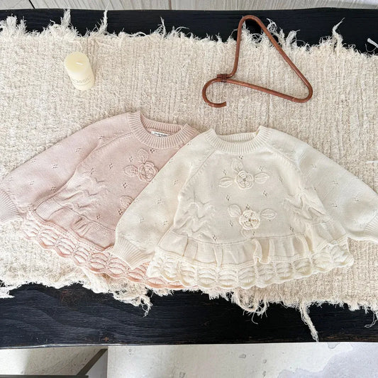 ニット・セーター フラワー刺繍フリルニットプルオーバー【mh0011148】