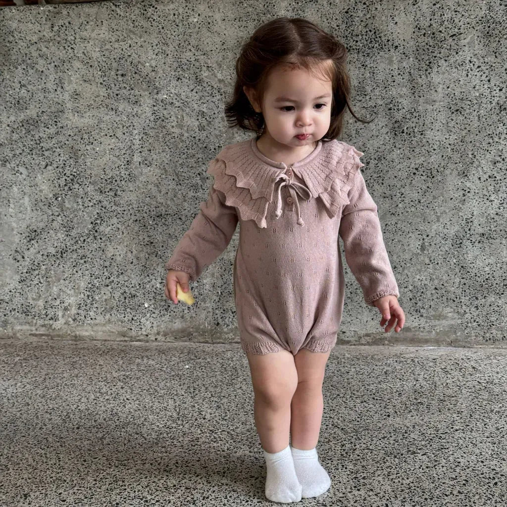 長袖ロンパース ビッグカラーリボン付きニットロンパース【mh0011149】