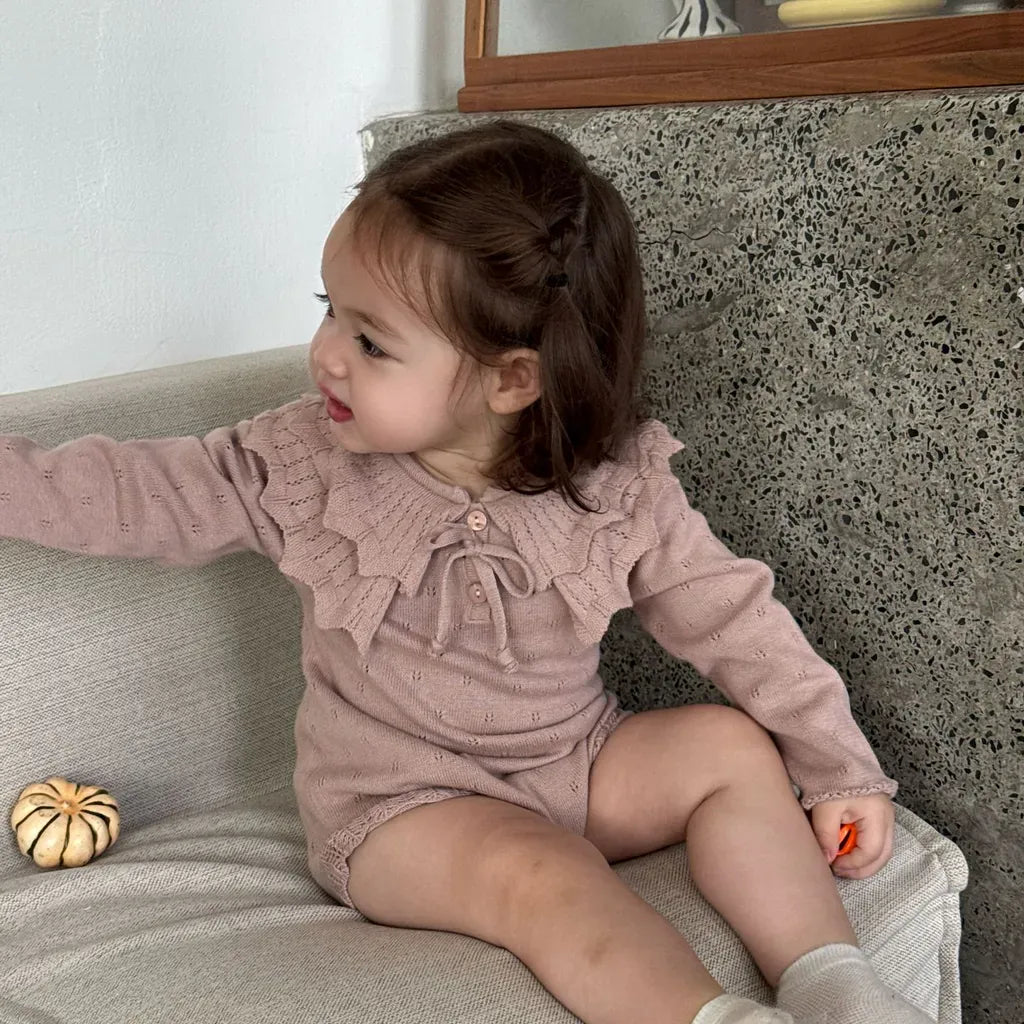 長袖ロンパース ビッグカラーリボン付きニットロンパース【mh0011149】