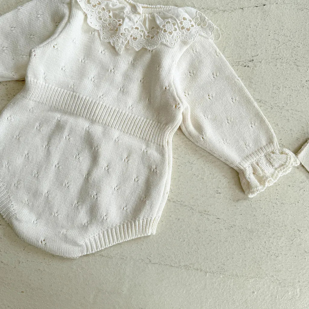 長袖ロンパース 花柄レース襟付き長袖ニットロンパース【mh0011150】