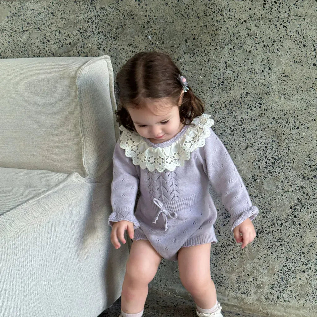 長袖ロンパース 花柄レース襟付き長袖ニットロンパース【mh0011150】