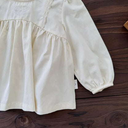 長袖シャツ・ブラウス ギャザー切り替え刺繍レース長袖ブラウス【mh0011151】