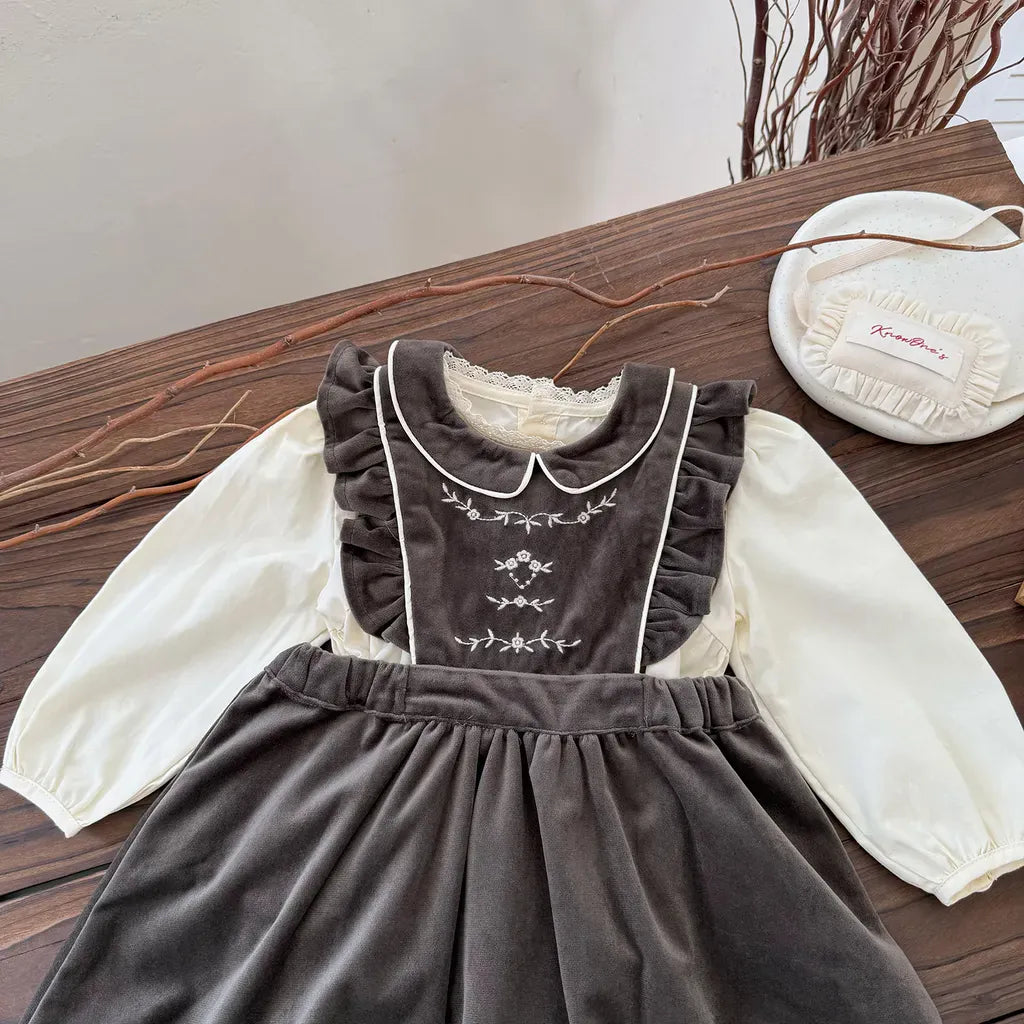 長袖シャツ・ブラウス ギャザー切り替え刺繍レース長袖ブラウス【mh0011151】