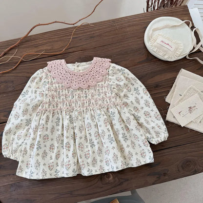 長袖シャツ・ブラウス フラワープリントシャーリングブラウス【mh0011152】