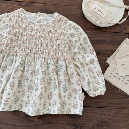 長袖シャツ・ブラウス フラワープリントシャーリングブラウス【mh0011152】