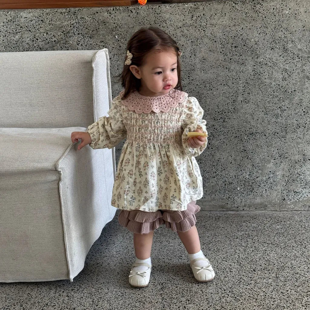 長袖シャツ・ブラウス フラワープリントシャーリングブラウス【mh0011152】