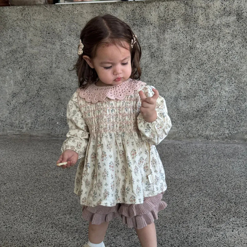 長袖シャツ・ブラウス フラワープリントシャーリングブラウス【mh0011152】