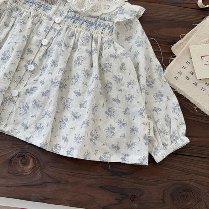 長袖シャツ・ブラウス フラワープリントシャーリングブラウス【mh0011154】