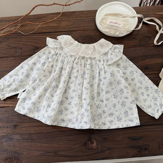 長袖シャツ・ブラウス フラワープリントシャーリングブラウス【mh0011154】