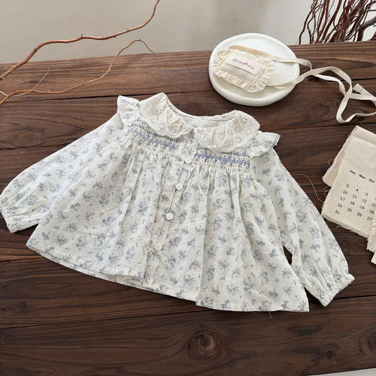 長袖シャツ・ブラウス フラワープリントシャーリングブラウス【mh0011154】