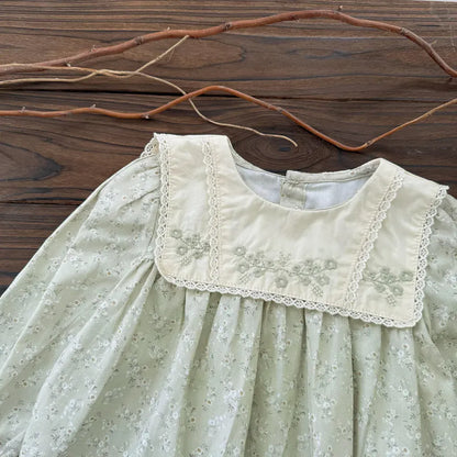 長袖シャツ・ブラウス 花柄刺繍ビッグ襟ブラウス【mh0011156】