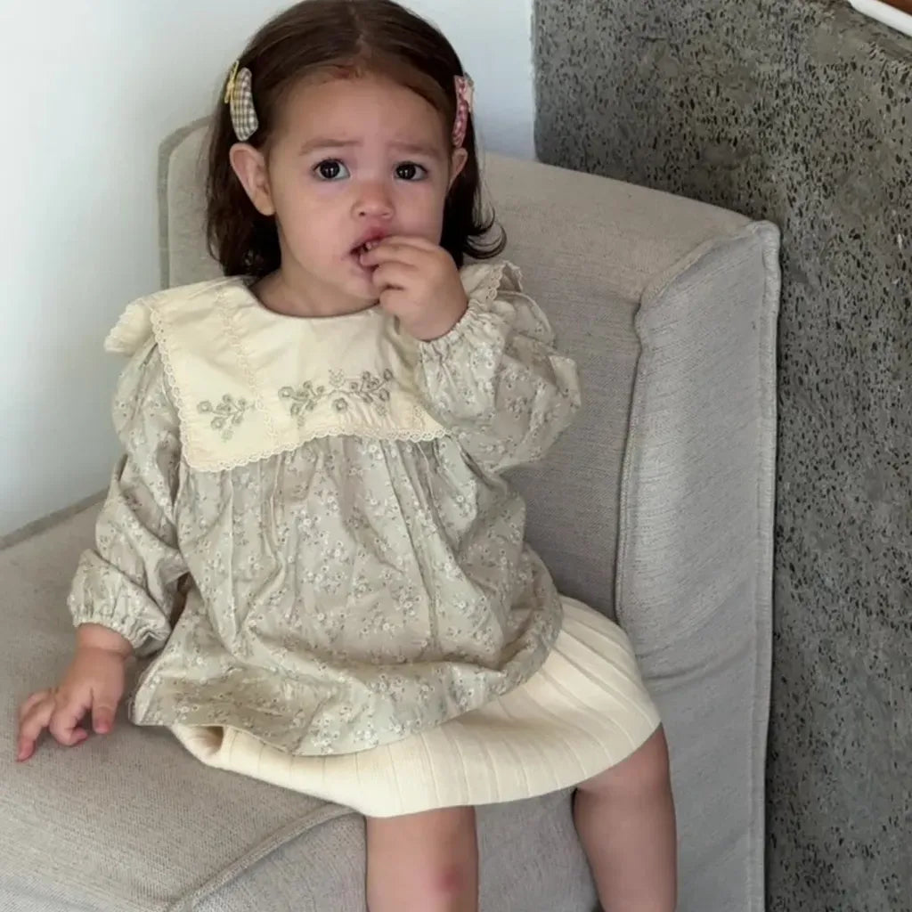 長袖シャツ・ブラウス 花柄刺繍ビッグ襟ブラウス【mh0011156】