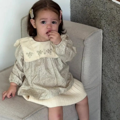 長袖シャツ・ブラウス 花柄刺繍ビッグ襟ブラウス【mh0011156】