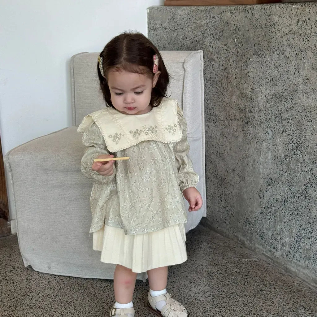 長袖シャツ・ブラウス 花柄刺繍ビッグ襟ブラウス【mh0011156】