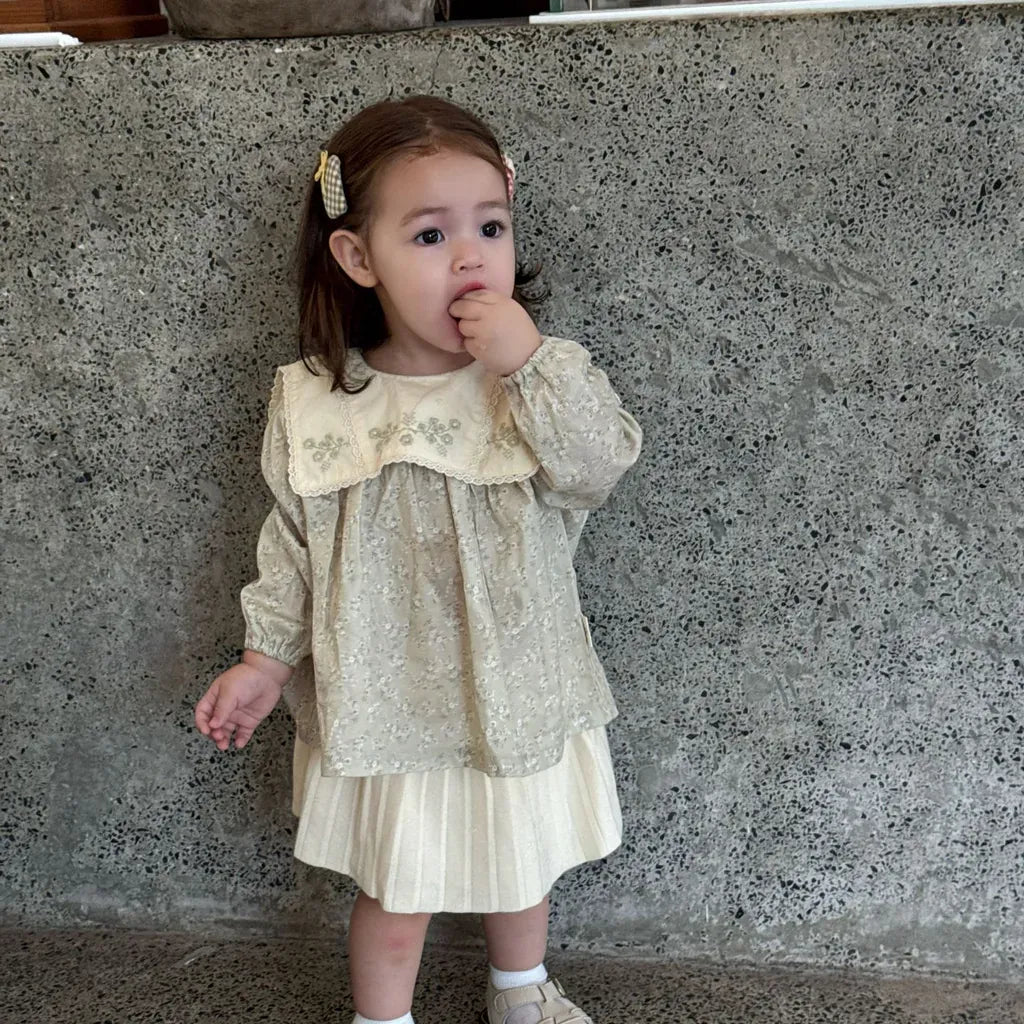 長袖シャツ・ブラウス 花柄刺繍ビッグ襟ブラウス【mh0011156】