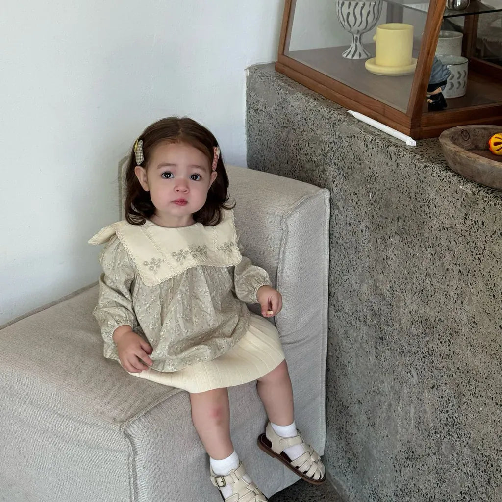 長袖シャツ・ブラウス 花柄刺繍ビッグ襟ブラウス【mh0011156】