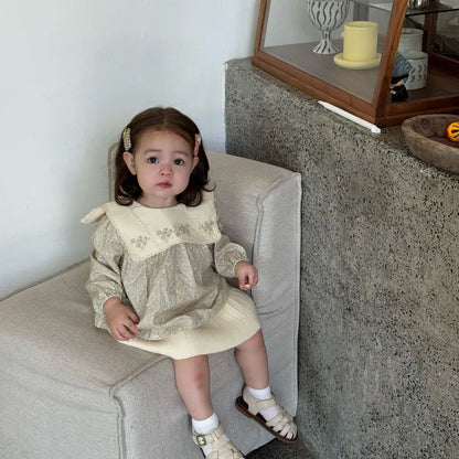 長袖シャツ・ブラウス 花柄刺繍ビッグ襟ブラウス【mh0011156】