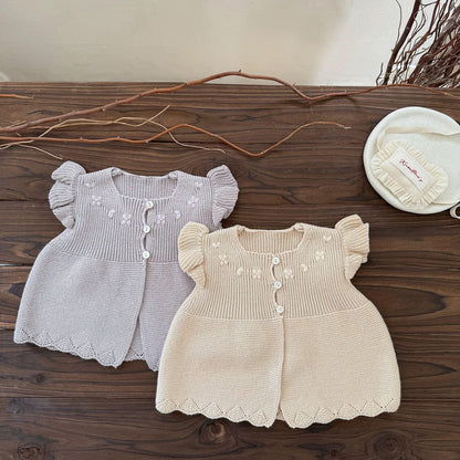 ベスト クロシェ刺繍フリルスリーブベスト【mh0011157】