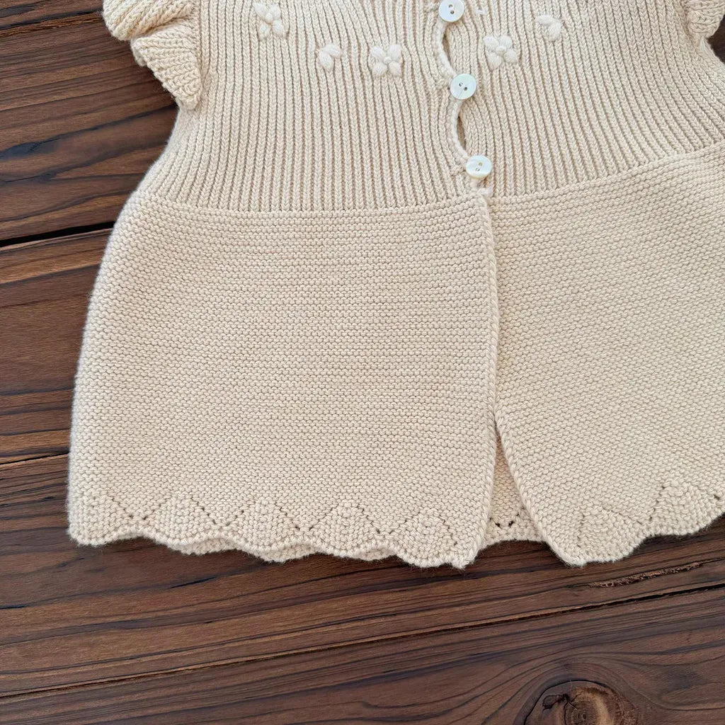 ベスト クロシェ刺繍フリルスリーブベスト【mh0011157】