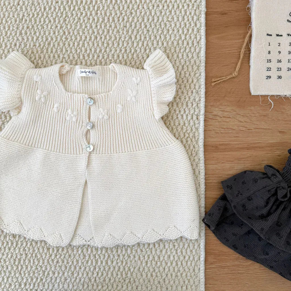 ベスト クロシェ刺繍フリルスリーブベスト【mh0011157】