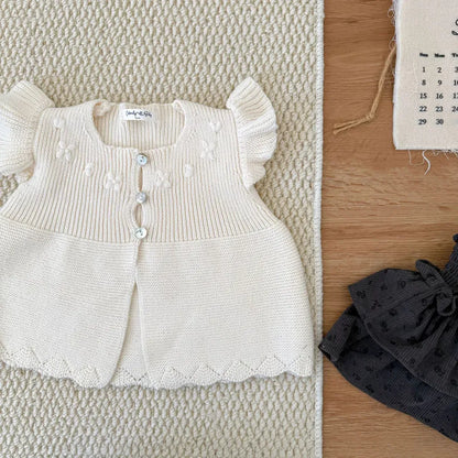 ベスト クロシェ刺繍フリルスリーブベスト【mh0011157】