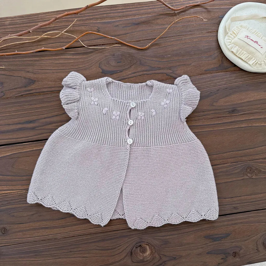 ベスト クロシェ刺繍フリルスリーブベスト【mh0011157】