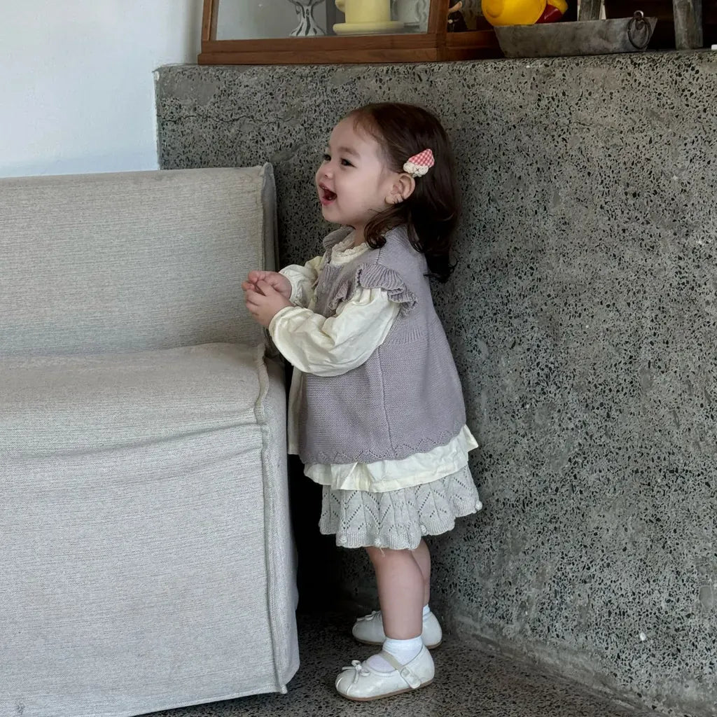 ベスト クロシェ刺繍フリルスリーブベスト【mh0011157】