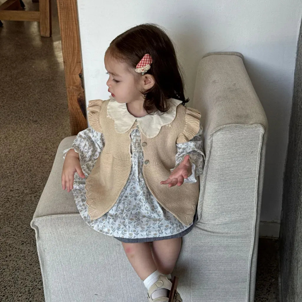 ベスト クロシェ刺繍フリルスリーブベスト【mh0011157】