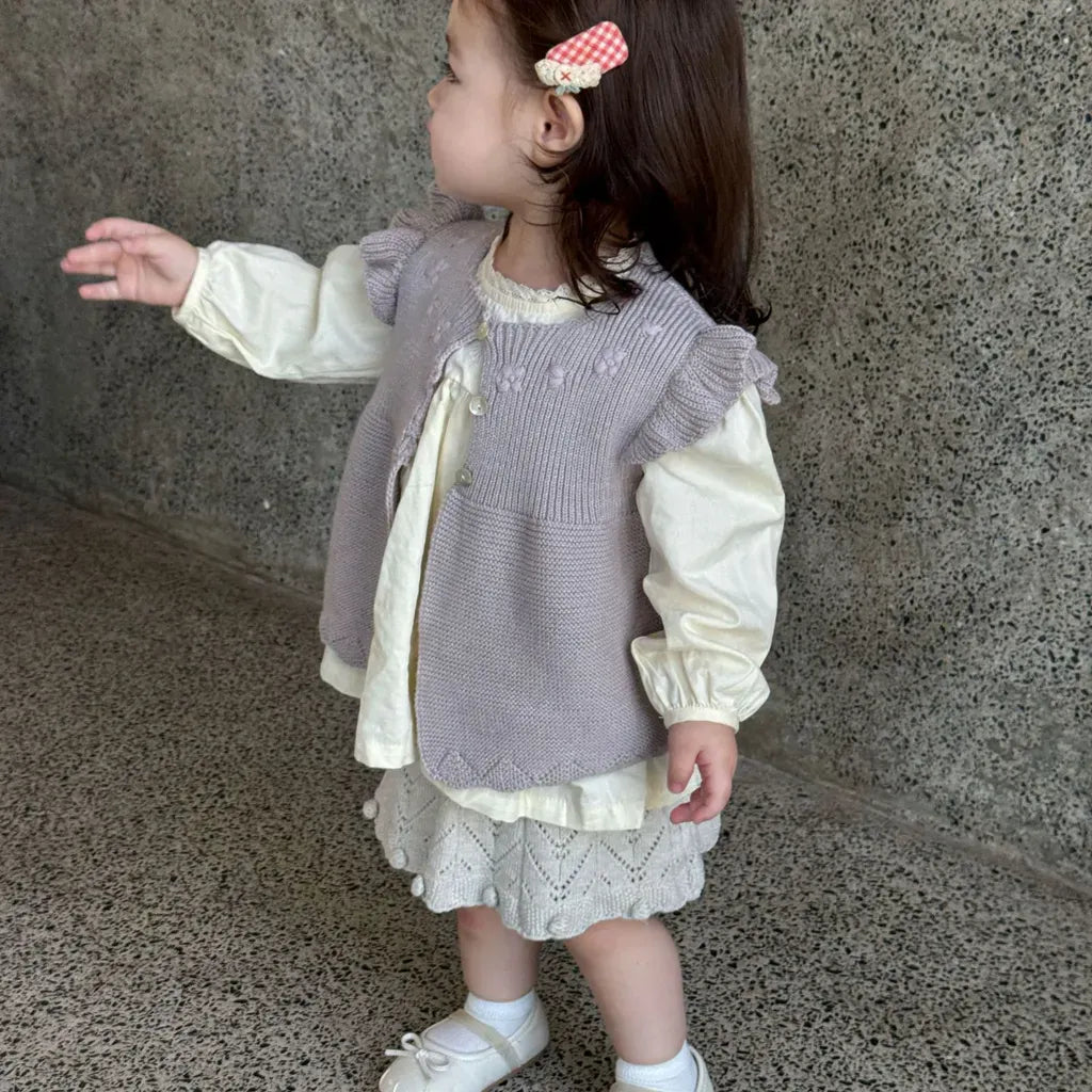 ベスト クロシェ刺繍フリルスリーブベスト【mh0011157】