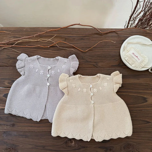 ベスト クロシェ刺繍フリルスリーブベスト【mh0011157】