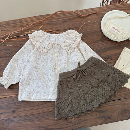 長袖シャツ・ブラウス レースフリルビッグカラー花柄ブラウス【mh0011158】