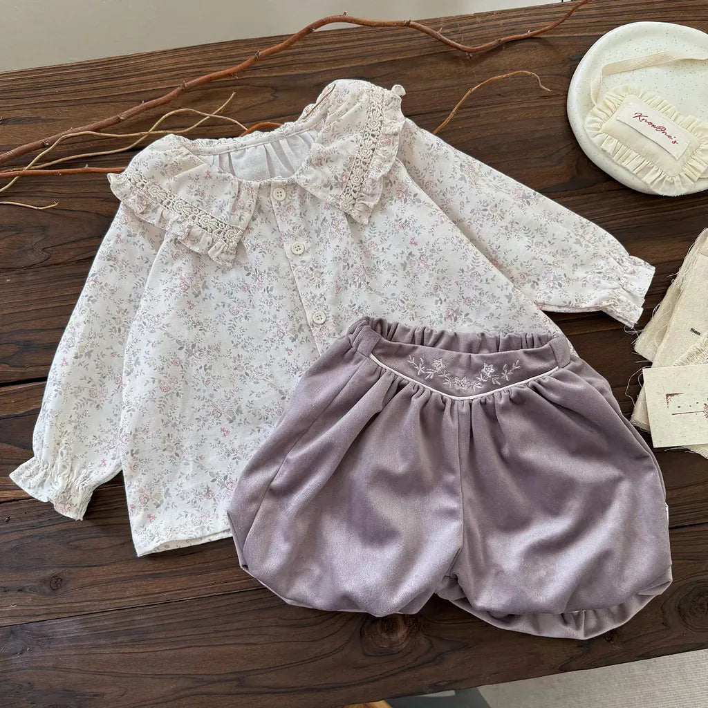 長袖シャツ・ブラウス レースフリルビッグカラー花柄ブラウス【mh0011158】