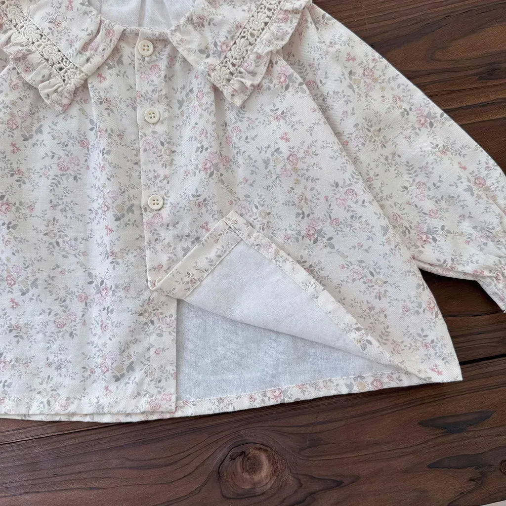 長袖シャツ・ブラウス レースフリルビッグカラー花柄ブラウス【mh0011158】