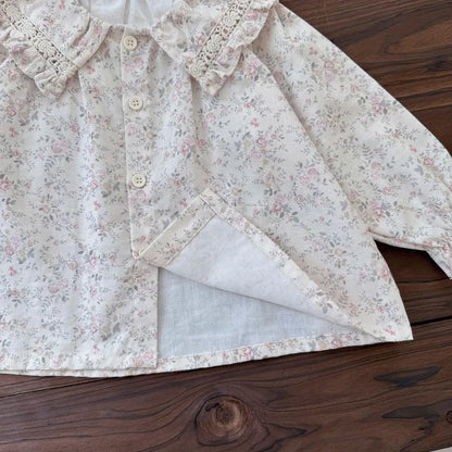 長袖シャツ・ブラウス レースフリルビッグカラー花柄ブラウス【mh0011158】