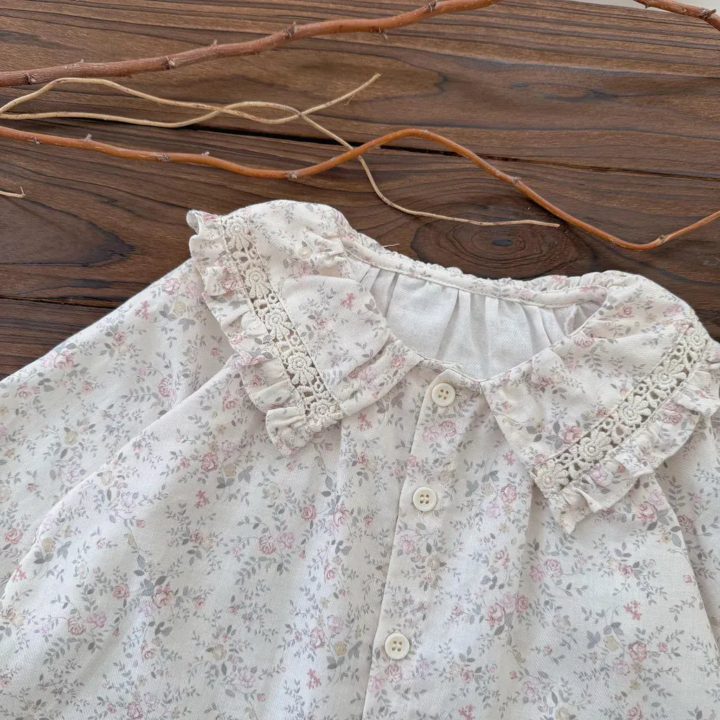 長袖シャツ・ブラウス レースフリルビッグカラー花柄ブラウス【mh0011158】