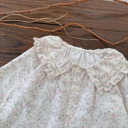 長袖シャツ・ブラウス レースフリルビッグカラー花柄ブラウス【mh0011158】