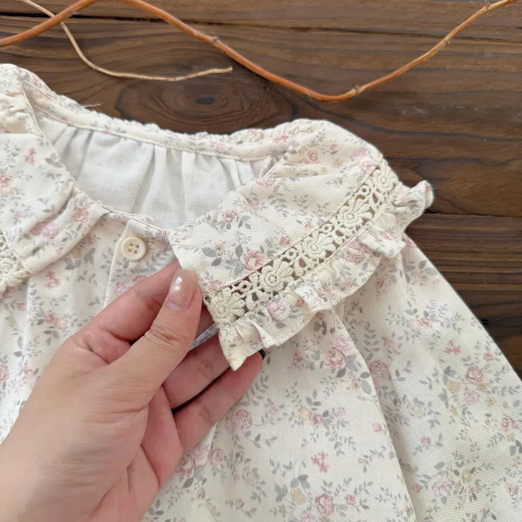 長袖シャツ・ブラウス レースフリルビッグカラー花柄ブラウス【mh0011158】