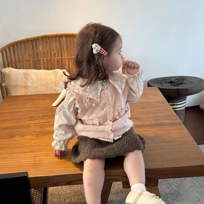 長袖シャツ・ブラウス レースフリルビッグカラー花柄ブラウス【mh0011158】