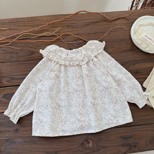 長袖シャツ・ブラウス レースフリルビッグカラー花柄ブラウス【mh0011158】