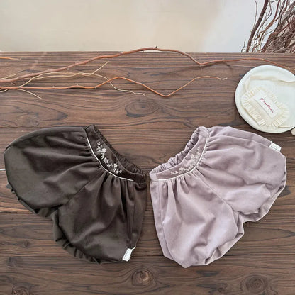 ハーフパンツ・ショートパンツ 刺繍入りベルベットカボチャパンツ【mh0011159】