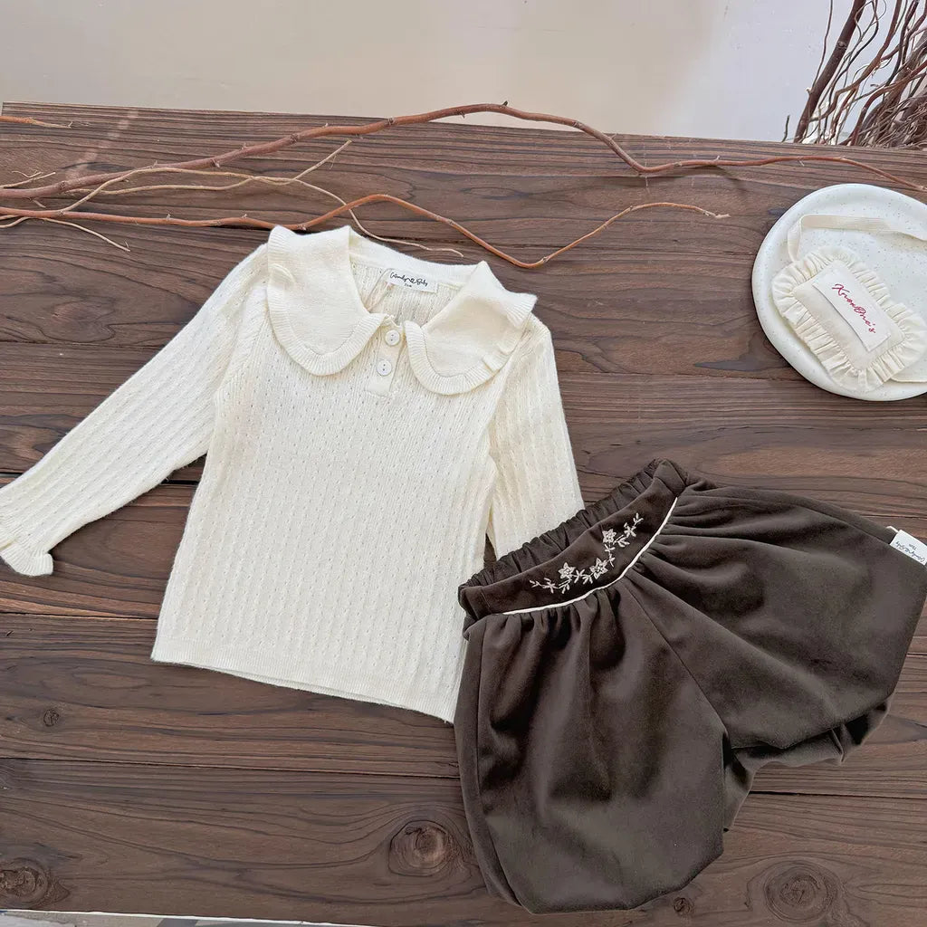 ハーフパンツ・ショートパンツ 刺繍入りベルベットカボチャパンツ【mh0011159】