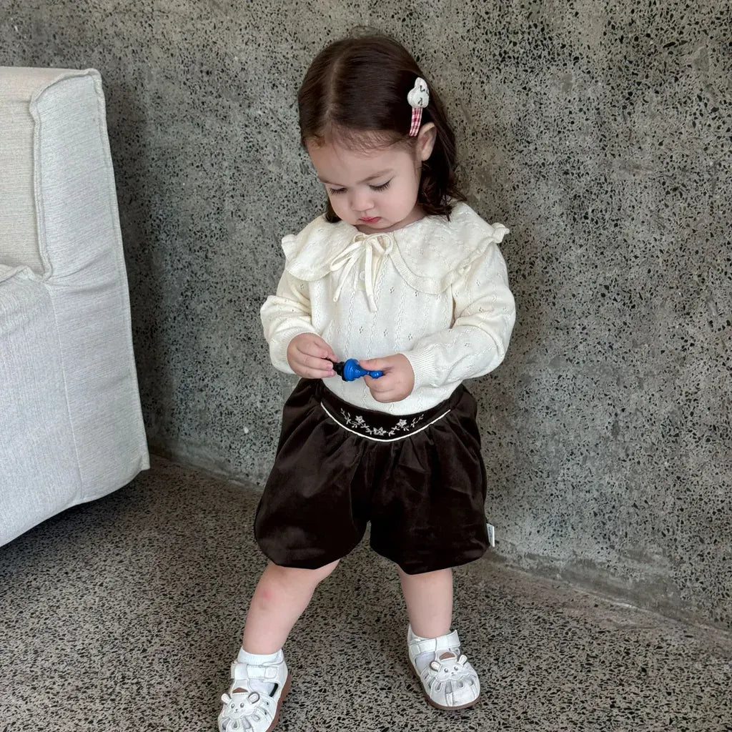 ハーフパンツ・ショートパンツ 刺繍入りベルベットカボチャパンツ【mh0011159】