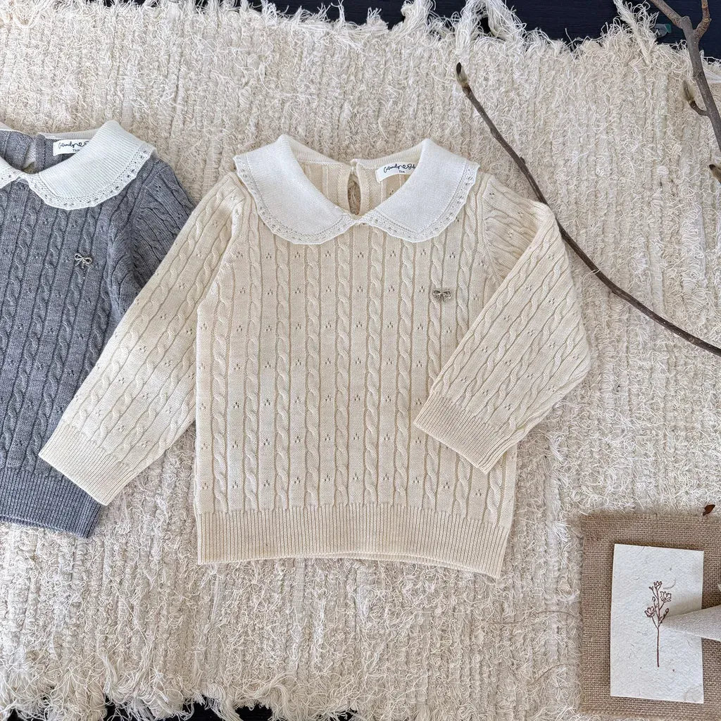 ニット・セーター リボンレース丸襟ニットトップス【mh0011163】