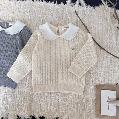 ニット・セーター リボンレース丸襟ニットトップス【mh0011163】