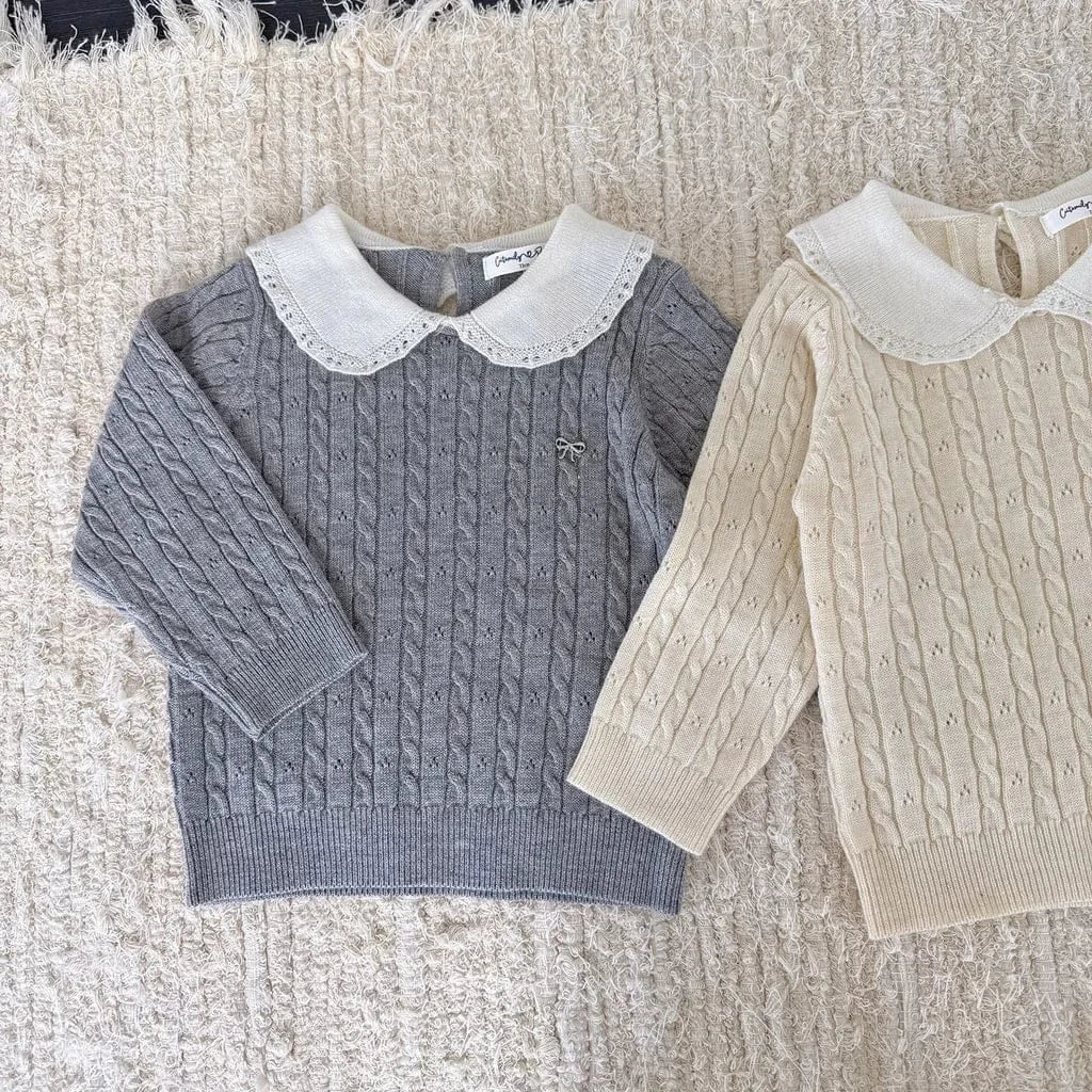 ニット・セーター リボンレース丸襟ニットトップス【mh0011163】