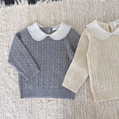 ニット・セーター リボンレース丸襟ニットトップス【mh0011163】