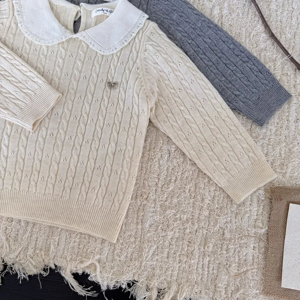 ニット・セーター リボンレース丸襟ニットトップス【mh0011163】