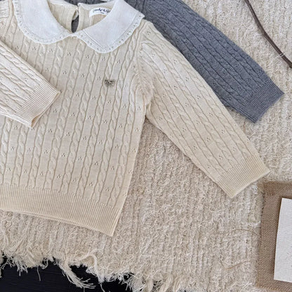 ニット・セーター リボンレース丸襟ニットトップス【mh0011163】